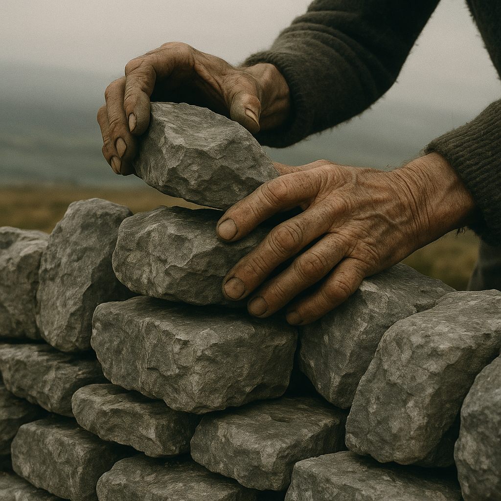Dry-stone waller building a traditional wall in the Yorkshire Dales, a heritage trade linked to traditional British craft guilds