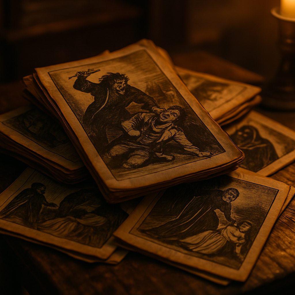 Stacked Victorian penny dreadful pamphlets on a wooden table illustrating penny dreadful Victorian history