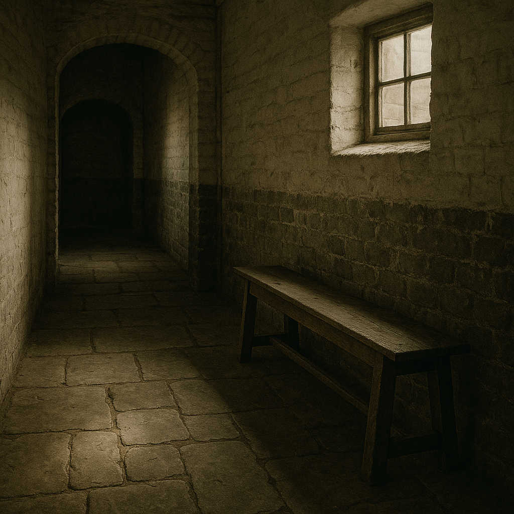 Interior corridor of a Victorian workhouse illustrating conditions in Victorian workhouse history Britain