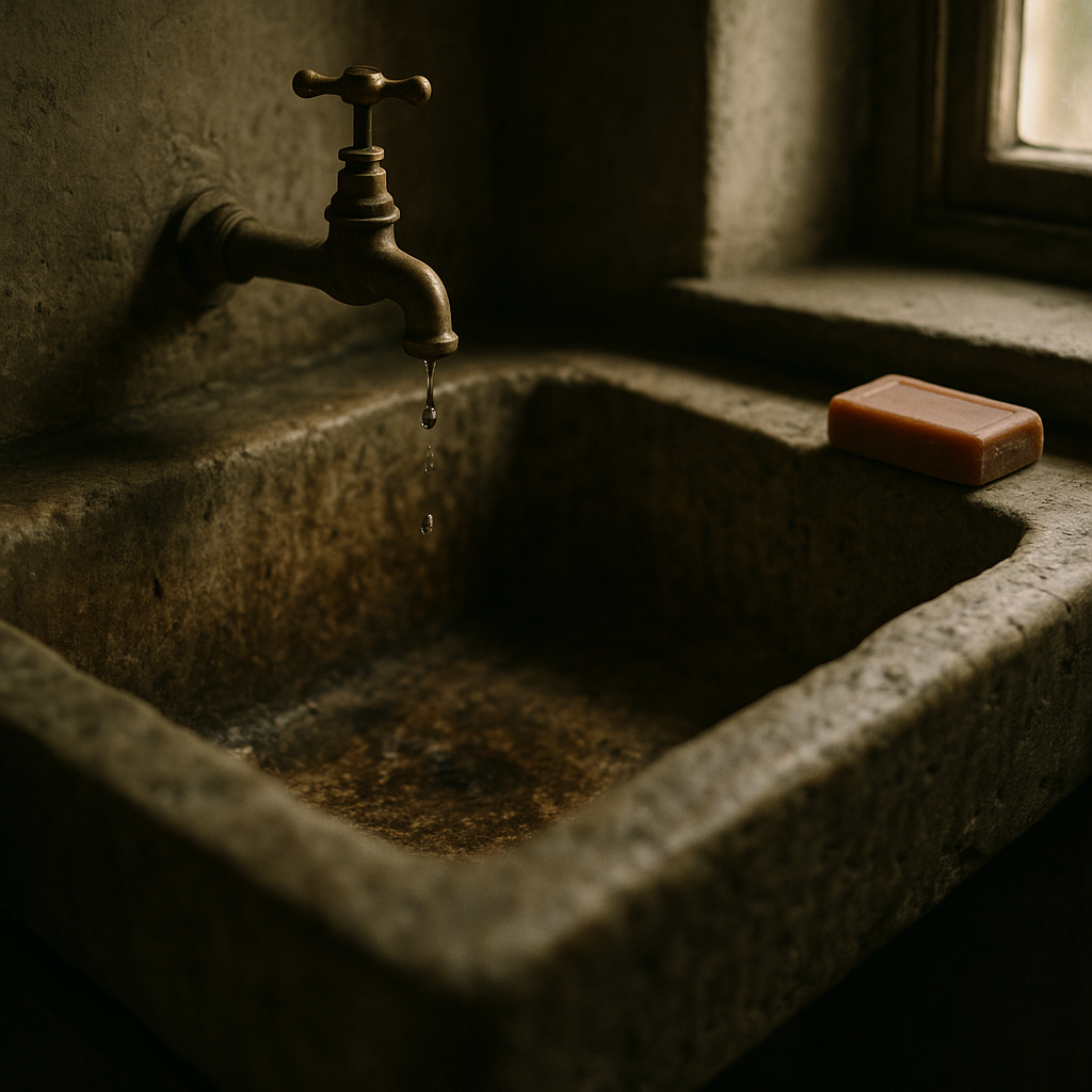 Close-up of a Victorian stone sink typical of a British scullery