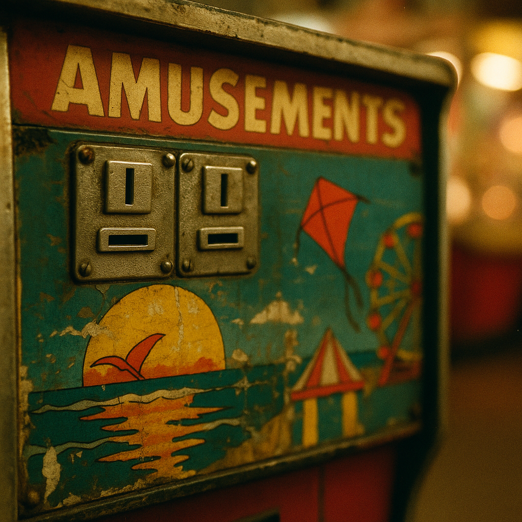 Faded vintage amusement arcade machine typical of forgotten British seaside resorts