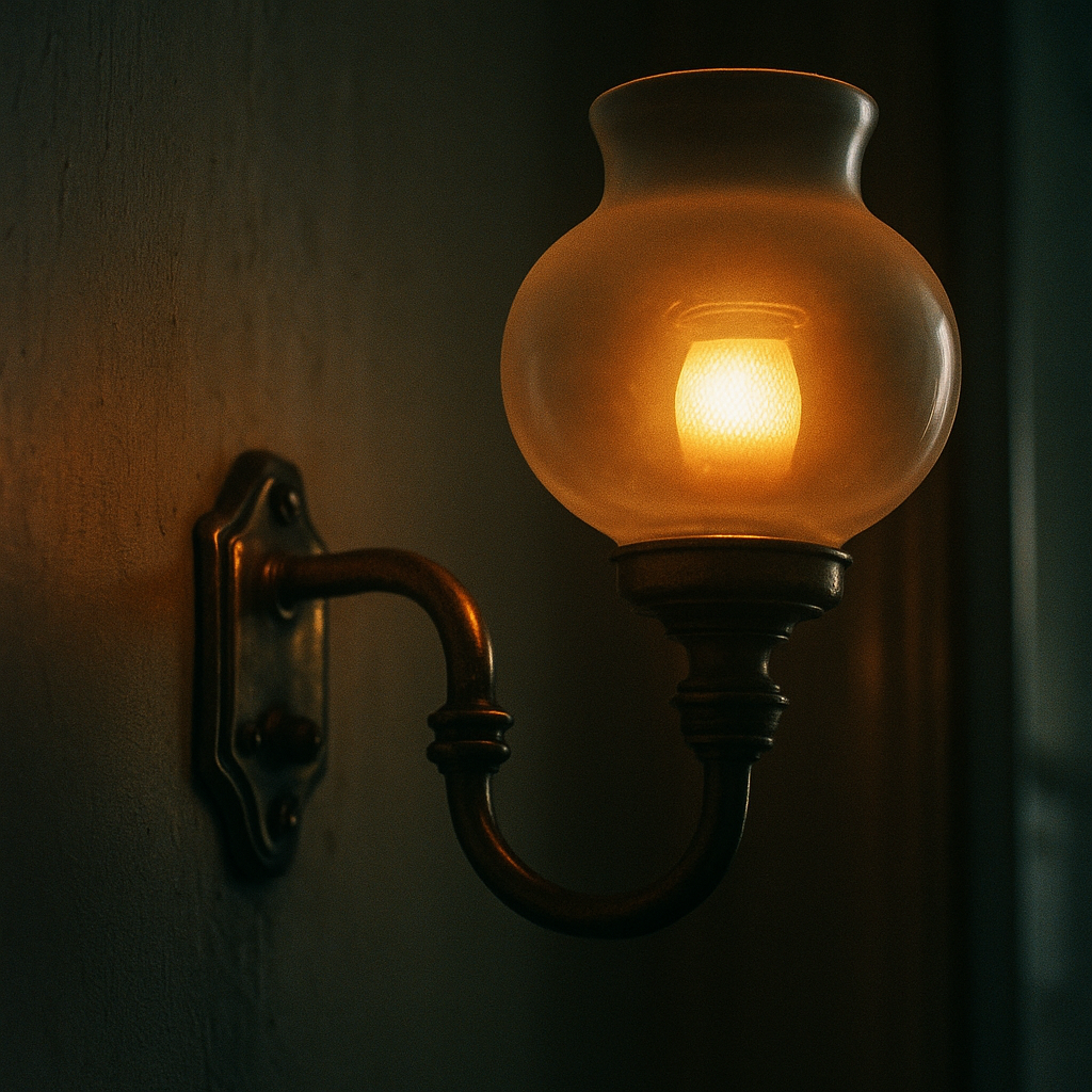 Victorian gas mantle wall fitting representing the history of lighting in Britain before electricity